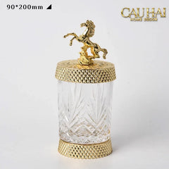 Maison Couture - Set 2 Lọ Kẹo Pha Lê Phối Đồng Cheval Cabré – Brasson Cristalleries Canister 9x20/25-CẬU HAI HOME DECOR