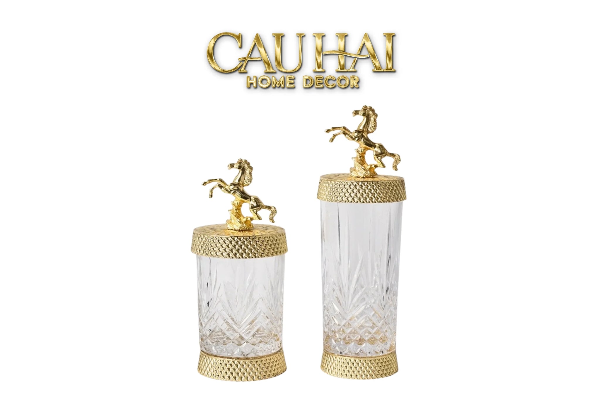 Maison Couture - Set 2 Lọ Kẹo Pha Lê Phối Đồng Cheval Cabré – Brasson Cristalleries Canister 9x20/25-CẬU HAI HOME DECOR