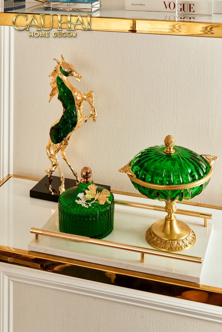 Maison Couture - Set 2 Lọ Kẹo Thuỷ Tinh Papillon Émeraude Royale-Lọ kẹo Canister Bonbonnière-CẬU HAI HOME DECOR-CẬU HAI HOME DECOR