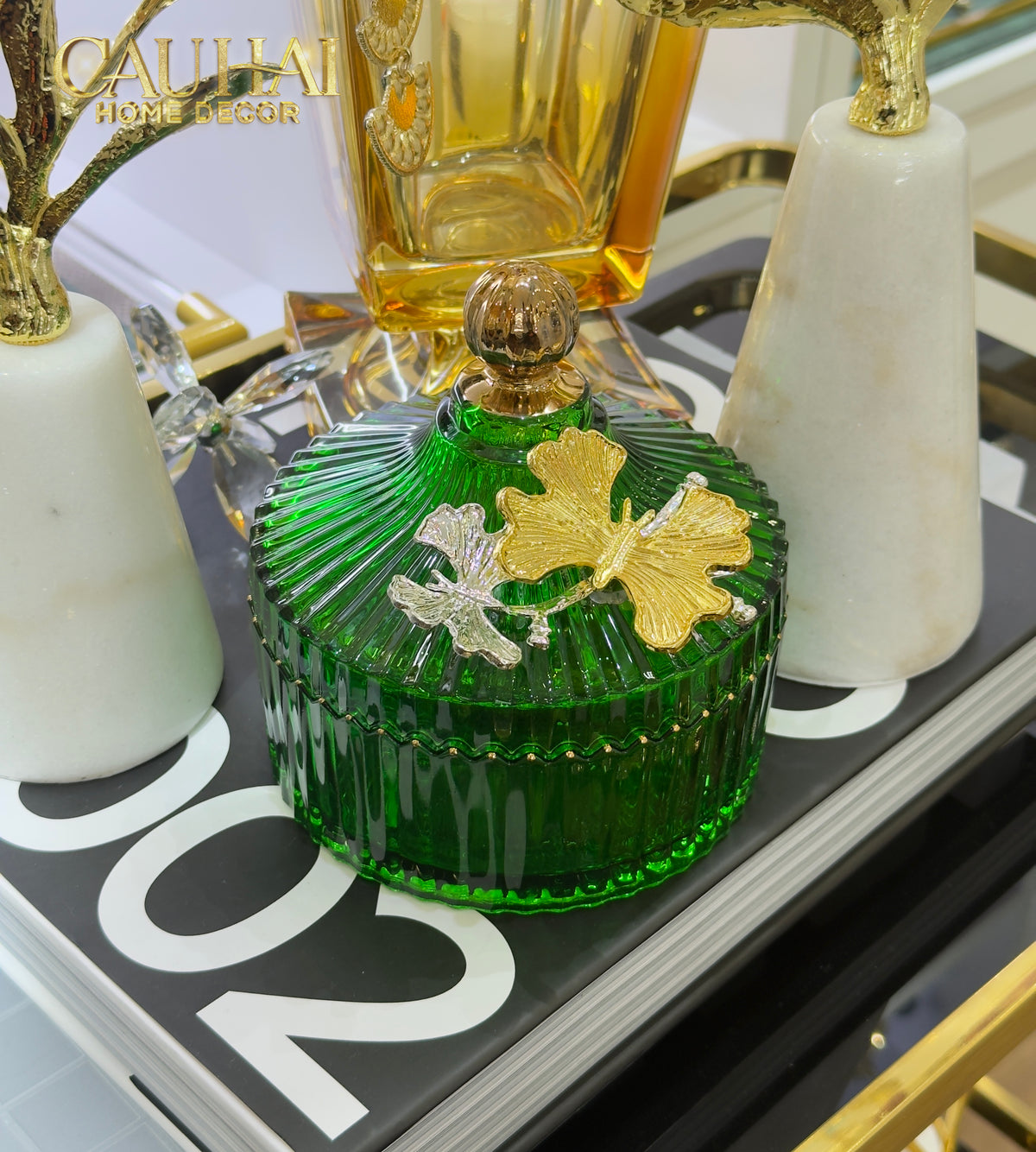 Maison Couture - Set 2 Lọ Kẹo Thuỷ Tinh Papillon Émeraude Royale-Lọ kẹo Canister Bonbonnière-CẬU HAI HOME DECOR-CẬU HAI HOME DECOR