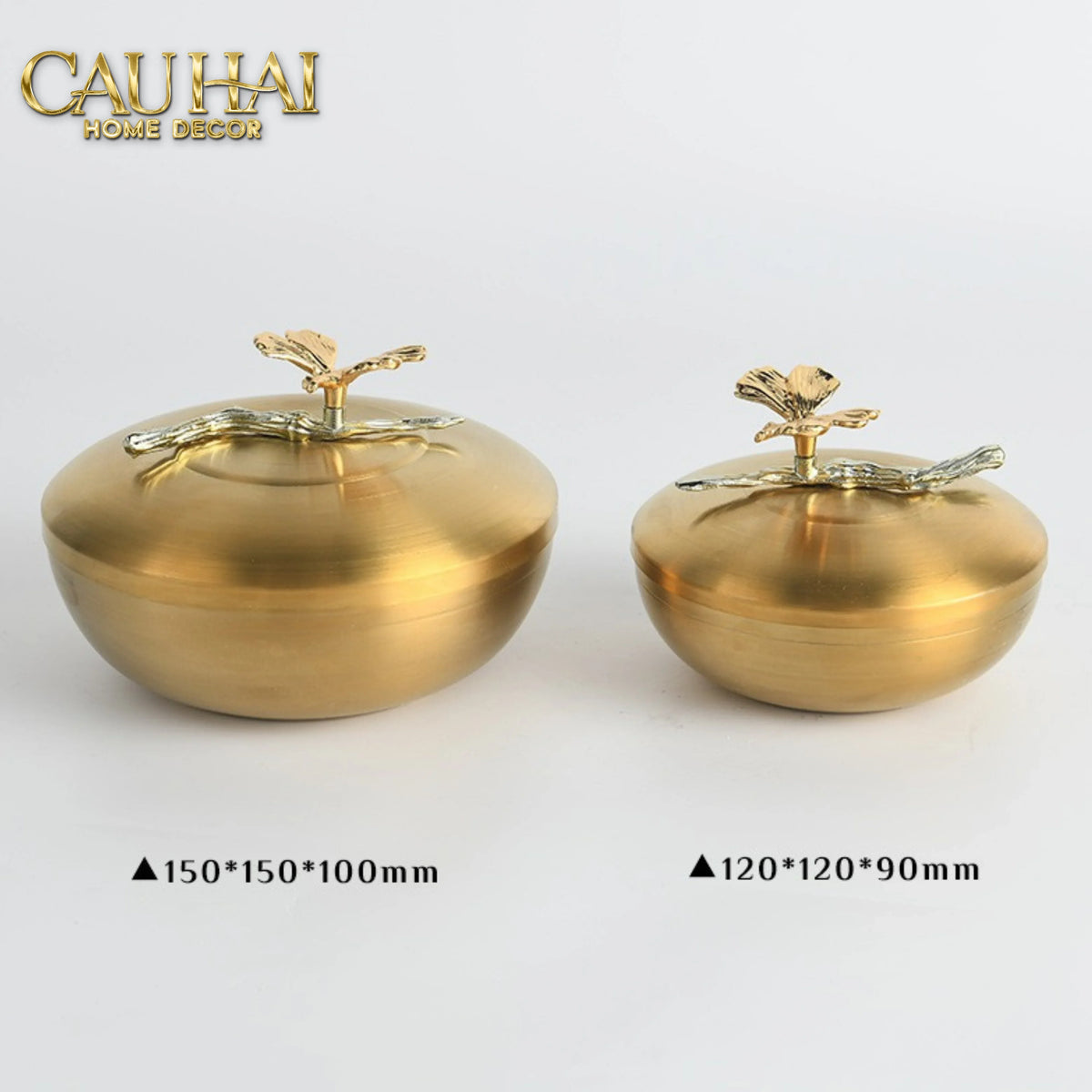 Maison Couture - Set 2 Lọ Kẹo / Trà Bằng Đồng - Brasson Lumière Papillon 15x10 12x9-Trang Trí Tết-Đối tác tại Trung Quốc theo từng đơn đặt hàng-CẬU HAI HOME DECOR