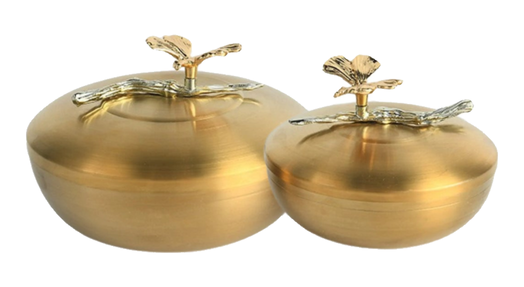 Maison Couture - Set 2 Lọ Kẹo / Trà Bằng Đồng - Brasson Lumière Papillon 15x10 12x9-Trang Trí Tết-Đối tác tại Trung Quốc theo từng đơn đặt hàng-CẬU HAI HOME DECOR