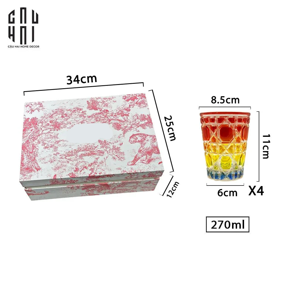 Maison Couture - Set 2 Ly Cocktail Thuỷ Tinh 7 Màu D'Or Diamant Facetté Lumière-CẬU HAI HOME DECOR