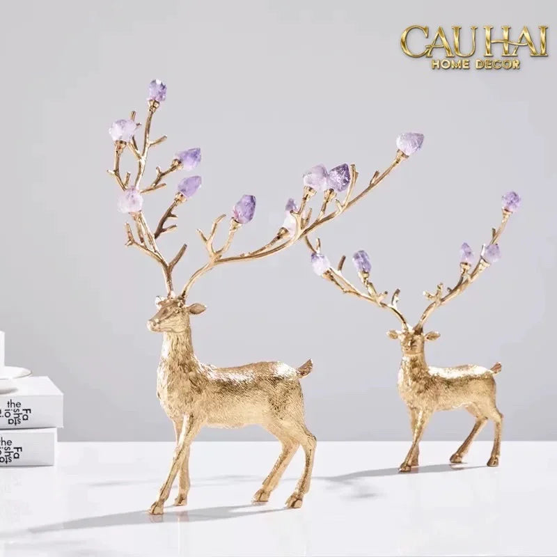 Maison Couture - Set 2 Tượng Đồng Thiên Hươu Amethyst Celestial Guardian Of Caladenia H25 H40-CẬU HAI HOME DECOR