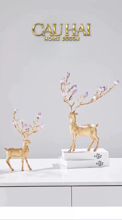 Maison Couture - Set 2 Tượng Đồng Thiên Hươu Amethyst Celestial Guardian Of Caladenia H25 H40-CẬU HAI HOME DECOR