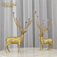 Maison Couture - Set 2 Tượng Đồng Thiên Hươu Amethyst Celestial Guardian Of Caladenia H25 H40-CẬU HAI HOME DECOR