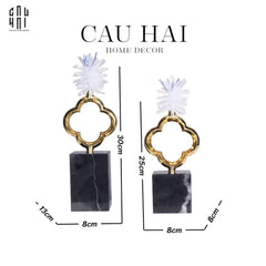 Maison Couture - Set 2 Tượng Hoa 4 Cánh Bằng Đồng Avalon Clover White Quartz 13x30-CẬU HAI HOME DECOR