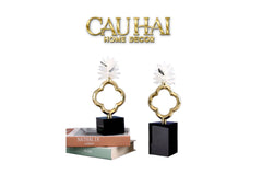 Maison Couture - Set 2 Tượng Hoa 4 Cánh Bằng Đồng Avalon Clover White Quartz 13x30-CẬU HAI HOME DECOR