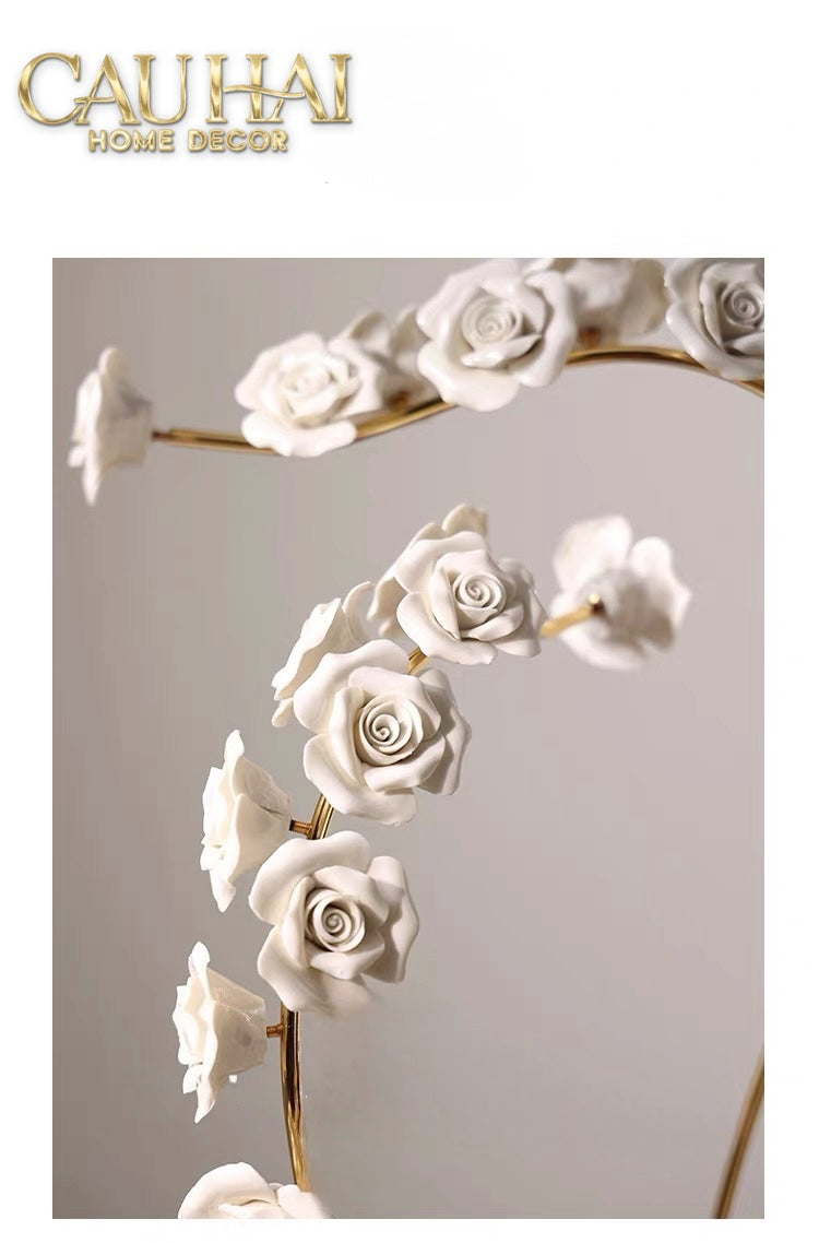 Maison Couture - Set 2 Tượng Hoa Hồng Gốm Sứ Roseraie Blanche D'Or 2pcs-Tượng Decor-CẬU HAI HOME DECOR-CẬU HAI HOME DECOR