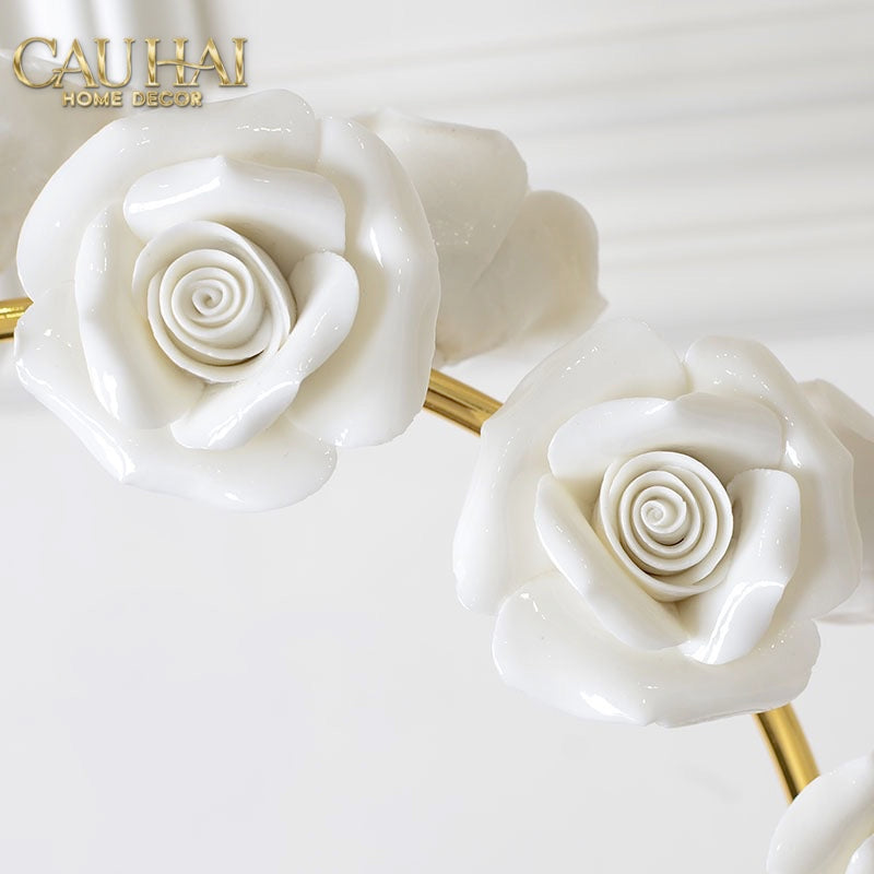 Maison Couture - Set 2 Tượng Hoa Hồng Gốm Sứ Roseraie Blanche D'Or 2pcs-Tượng Decor-CẬU HAI HOME DECOR-CẬU HAI HOME DECOR