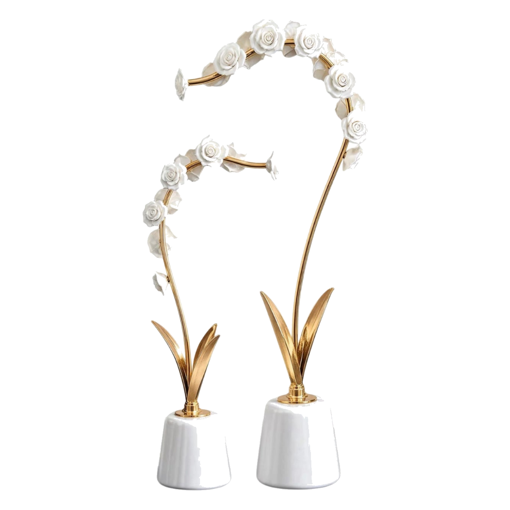 Maison Couture - Set 2 Tượng Hoa Hồng Gốm Sứ Roseraie Blanche D'Or 2pcs-Tượng Decor-CẬU HAI HOME DECOR-CẬU HAI HOME DECOR