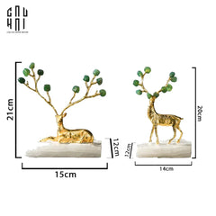 Maison Couture - Set 2 Tượng Hươu Đồng Đá Florite Green Đế Đá Quartz- Jupiter Elks Duo Deity 15x21 14x20-CẬU HAI HOME DECOR
