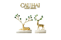 Maison Couture - Set 2 Tượng Hươu Đồng Đá Florite Green Đế Đá Quartz- Jupiter Elks Duo Deity 15x21 14x20-CẬU HAI HOME DECOR