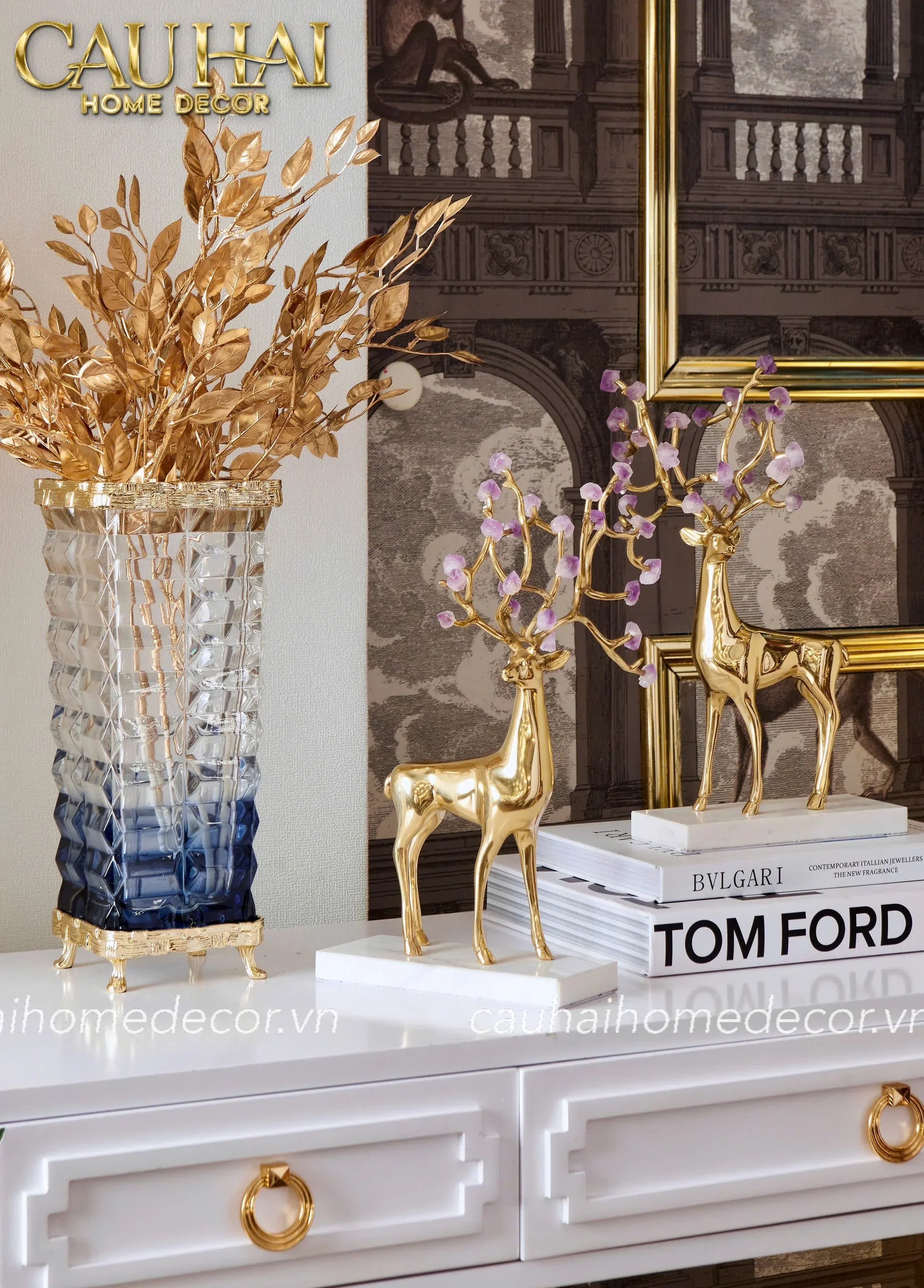 Maison Couture - Set 2 Tượng Hươu Đồng Omega Améthyste Les Sentinelles De La Forêt-CẬU HAI HOME DECOR