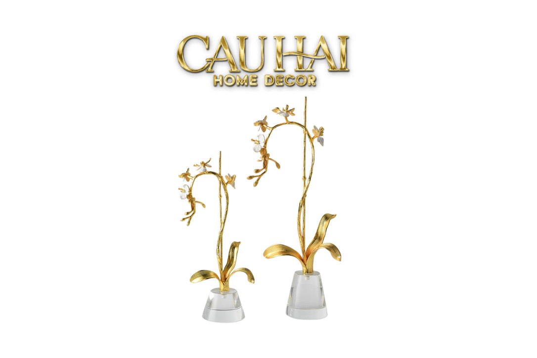 Maison Couture - Set 2 Tượng Kim Điệp Phúc Lâm Haute Orchid Golden Branches H41 / H31-CẬU HAI HOME DECOR