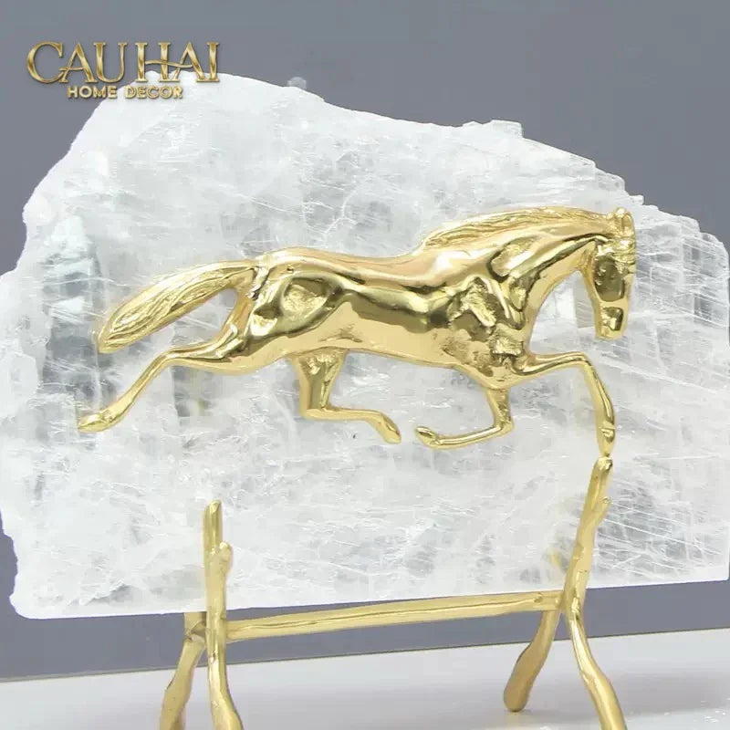 Maison Couture - Set 2 Tượng Ngựa Đồng Đá Thạch Anh Équestre Gilded Hidden Stallion Grande Quartz-CẬU HAI HOME DECOR