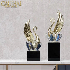 Maison Couture - Set 2 Tượng Thiên Nga Bằng Đồng Đính Pha Lê - Swan D’Amour Azure Cristalleries 15x25/28-CẬU HAI HOME DECOR