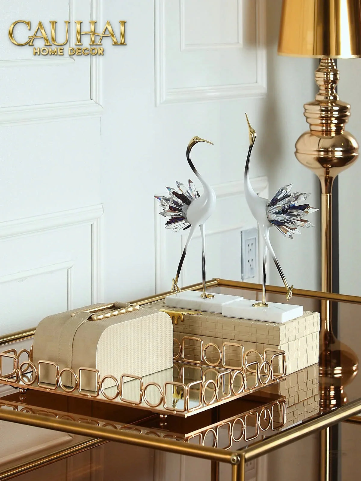 Maison Couture - Set 2 Tượng Tiên Hạc Pha Lê - Celestial Crystal Cranes-TƯỢNG TRANG TRÍ-Đối tác tại Trung Quốc theo từng đơn đặt hàng-CẬU HAI HOME DECOR