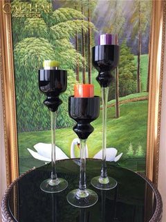 Maison Couture - Set 3 Bình Hoa Pha Lê Đen Chân Cao Allure Cristallerie Noire Rituel 40/50/60-CẬU HAI HOME DECOR