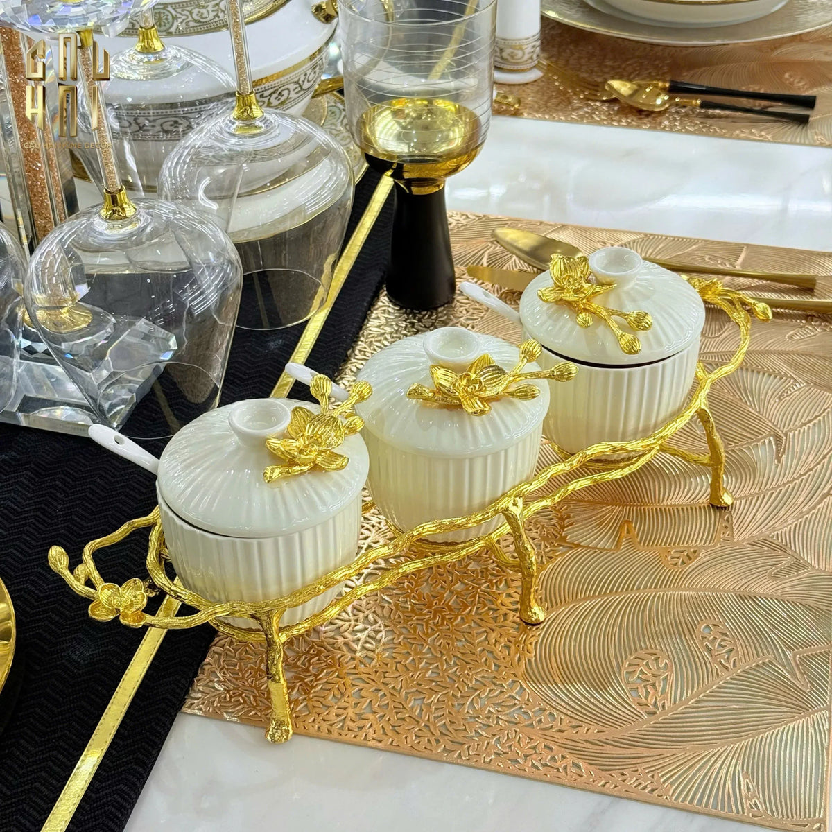 Maison Couture - Set 3 Lọ Gia Vị Golden Brassob Branch Trilogy-Hoa Lụa-Đối tác tại Trung Quốc theo từng đơn đặt hàng-CẬU HAI HOME DECOR