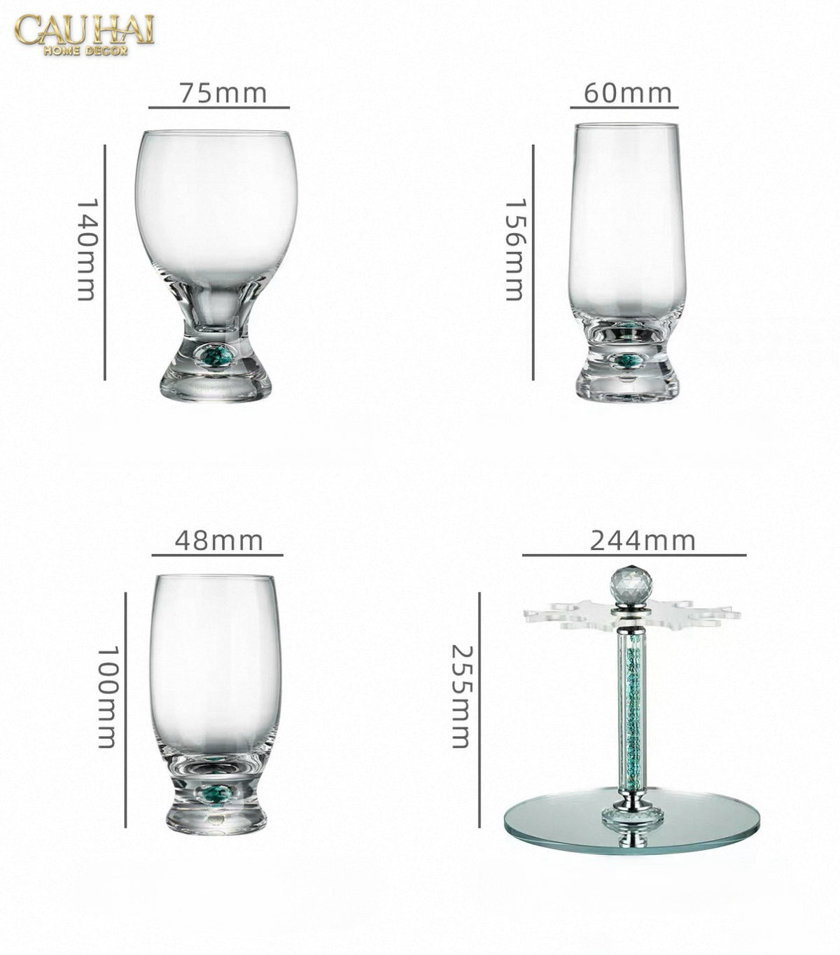 Maison Couture - Set 6 Ly Bia Thuỷ Tinh Glacier Cyan Gems Cristalleries Rack 370Ml-LY THỦY TINH-CẬU HAI HOME DECOR-CẬU HAI HOME DECOR