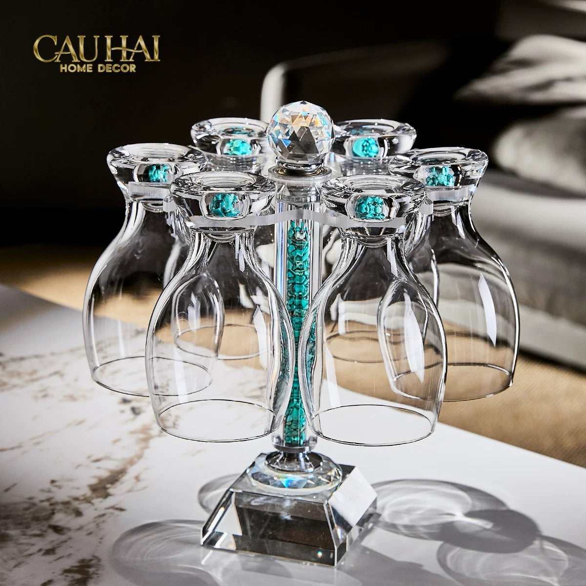 Maison Couture - Set 6 Ly Bia Thuỷ Tinh Glacier Cyan Gems Cristalleries Rack 370Ml-LY THỦY TINH-CẬU HAI HOME DECOR-CẬU HAI HOME DECOR