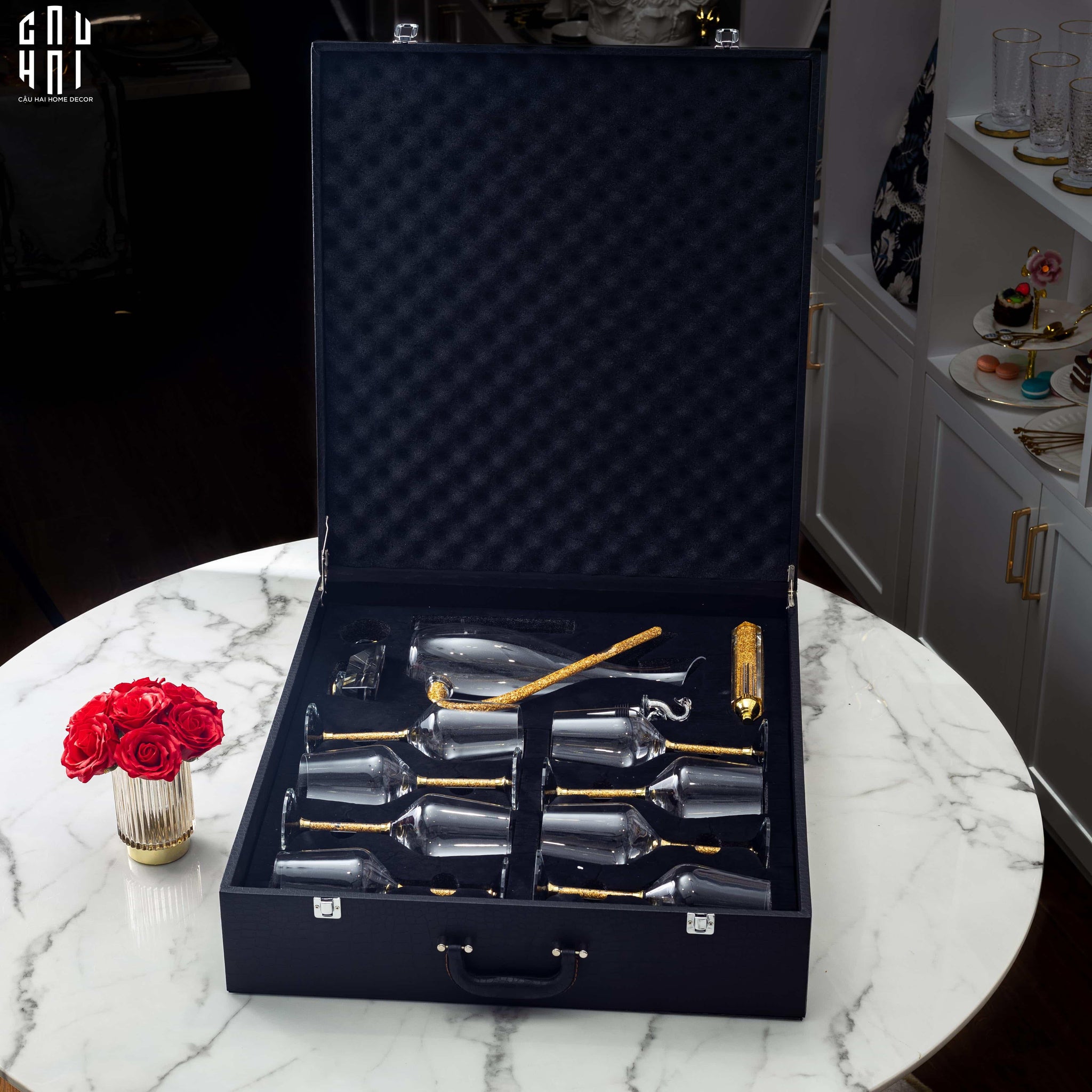 Maison Couture - Set Bình Decanter Ritz - Carlton Leather Box 8 Ly 430Ml-CẬU HAI HOME DECOR