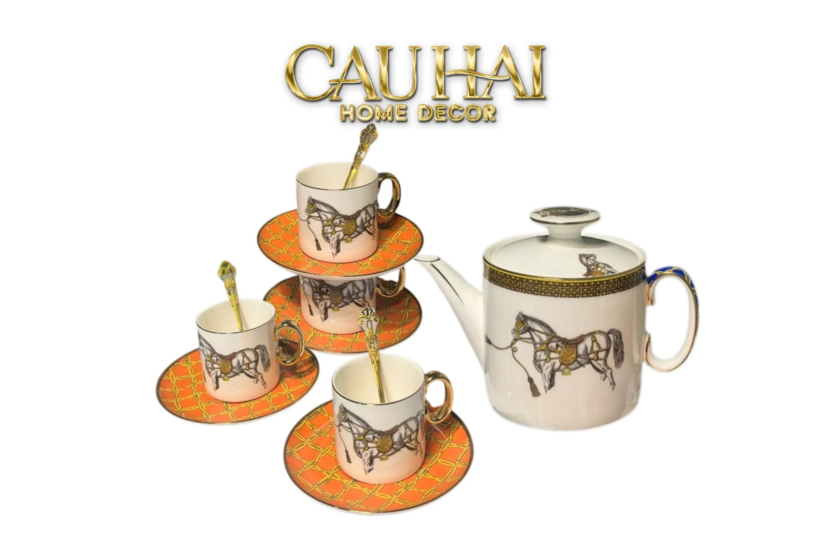 Maison Couture - Set Bình Trà 4 Tách La Selle Royale H Class Tea Set Orange Harnais 19pcs-SET BÌNH TRÀ-Đối tác tại Trung Quốc theo từng đơn đặt hàng-CẬU HAI HOME DECOR