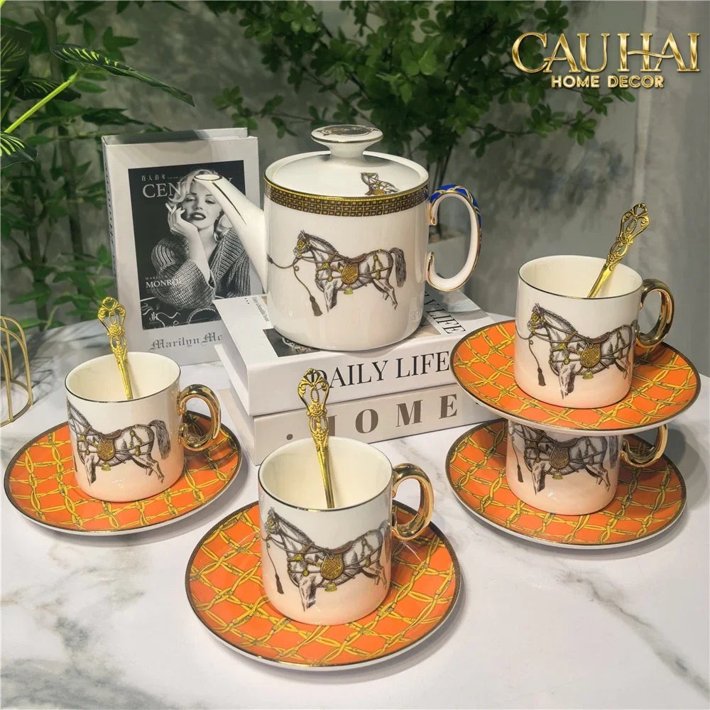 Maison Couture - Set Bình Trà 6 Tách La Selle Royale H Class Tea Set Orange Harnais 19pcs-CẬU HAI HOME DECOR