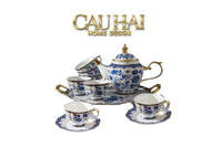 Maison Couture – Set Bình Trà Khay Sứ 6 Tách Indochine Héritage Indigo Blue Floral Porcelain 10Pcs-SET BÌNH TRÀ-CẬU HAI HOME DECOR