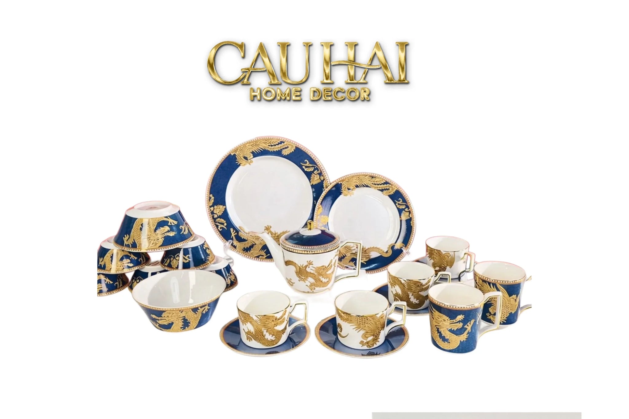 Maison Couture - Set Bình Trà Long Phụng 6 Tách - Dynasty Eternal Ascendant Guardian Dou 13Pcs-CẬU HAI HOME DECOR