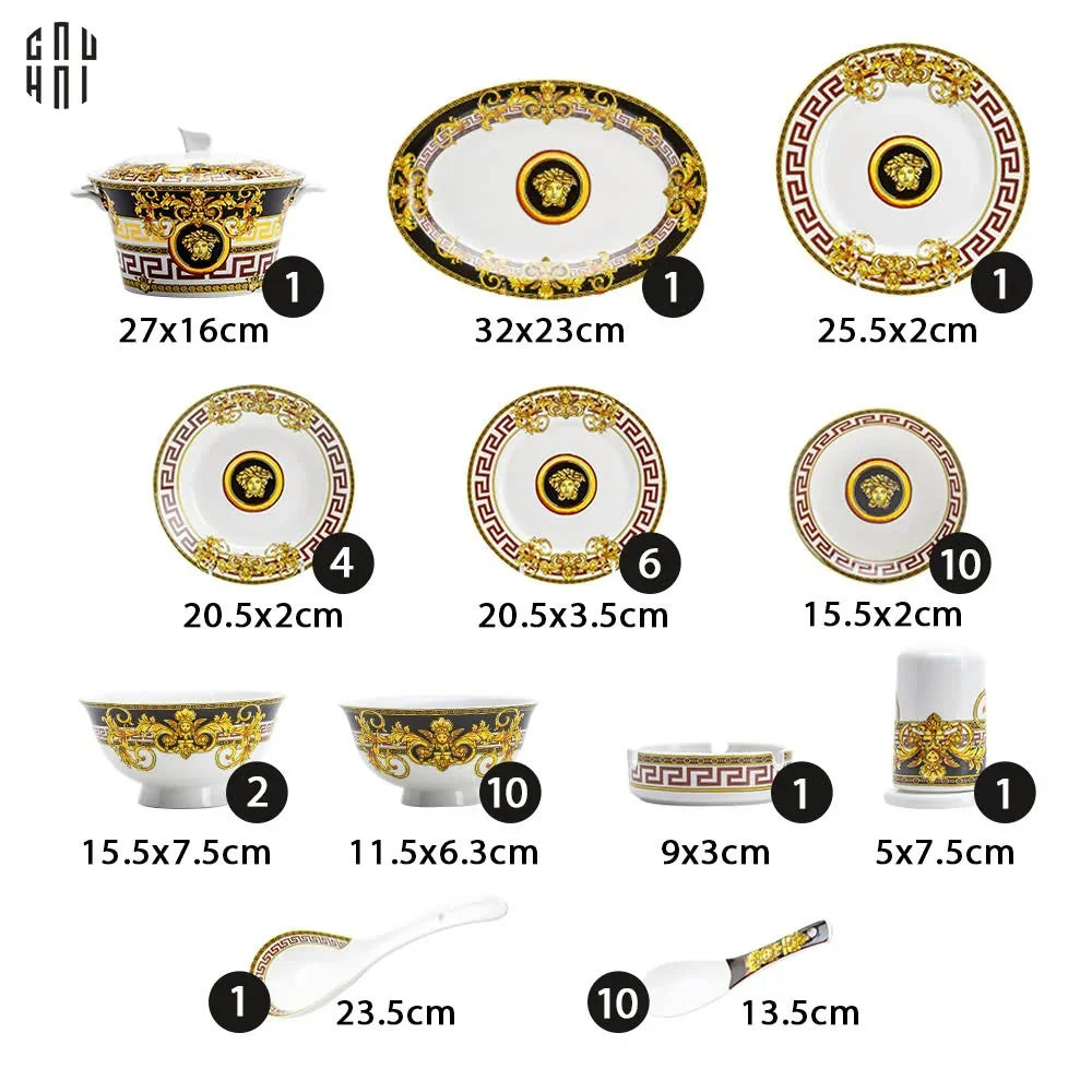 Maison Couture - Set Chén Dĩa Medusa V Class Signature Prestige Gala - Nero Oro Barocco 48Pcs-SET CHÉN DĨA-Đối tác tại Trung Quốc theo từng đơn đặt hàng-CẬU HAI HOME DECOR