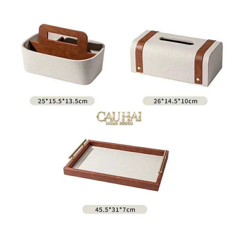 Maison Couture - Set Khay Hộp Giấy Canvas Lux Leather Havana 3Pcs-CẬU HAI HOME DECOR