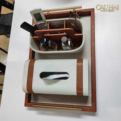 Maison Couture - Set Khay Hộp Giấy Canvas Lux Leather Havana 3Pcs-CẬU HAI HOME DECOR