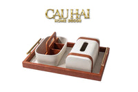 Maison Couture - Set Khay Hộp Giấy Canvas Lux Leather Havana 3Pcs-CẬU HAI HOME DECOR