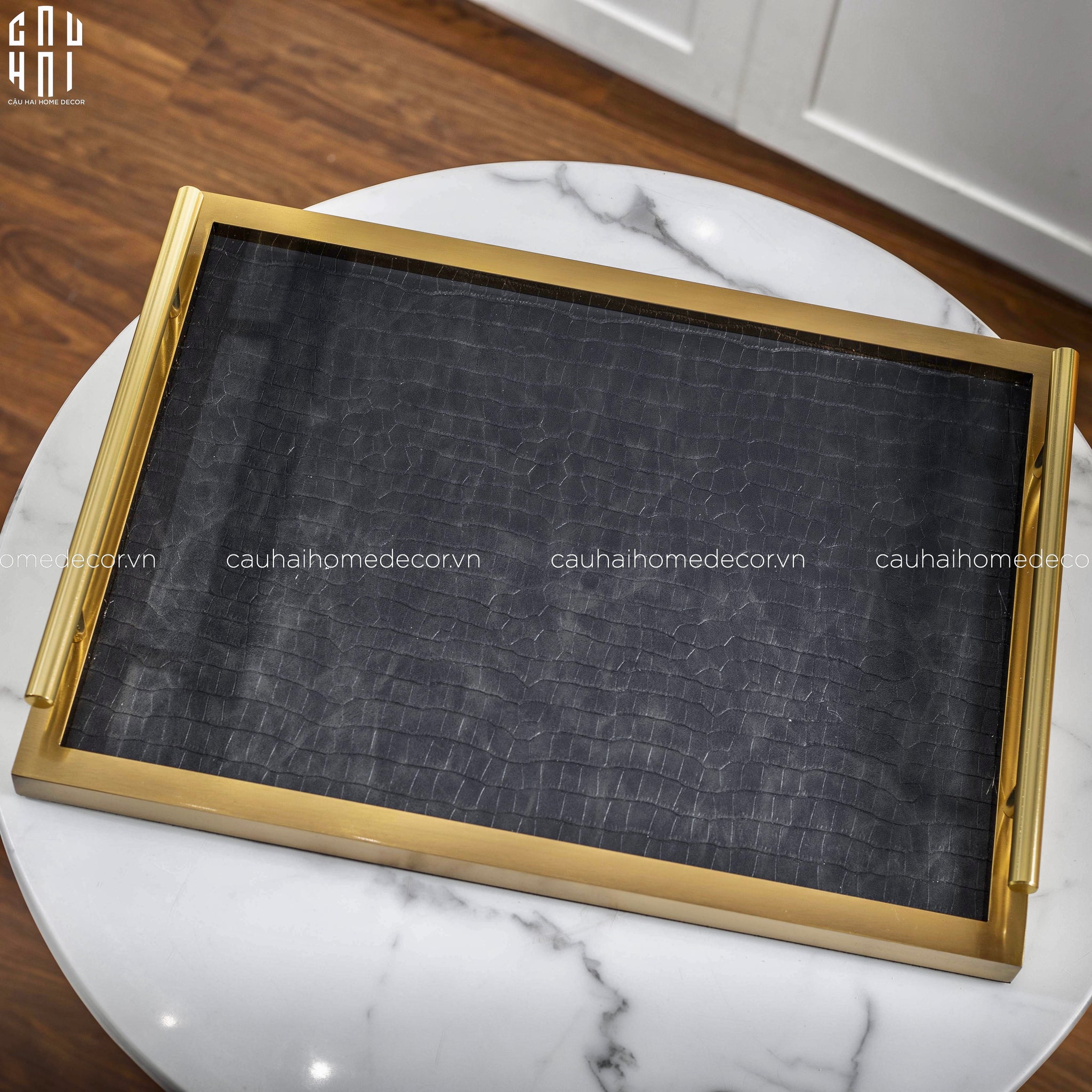 Maison Couture - Set Khay Hộp Giấy Gỗ Sồi Da Cao Cấp - Luxe Oakwood Birkin Noire Vanities 3Pcs 30x40-CẬU HAI HOME DECOR