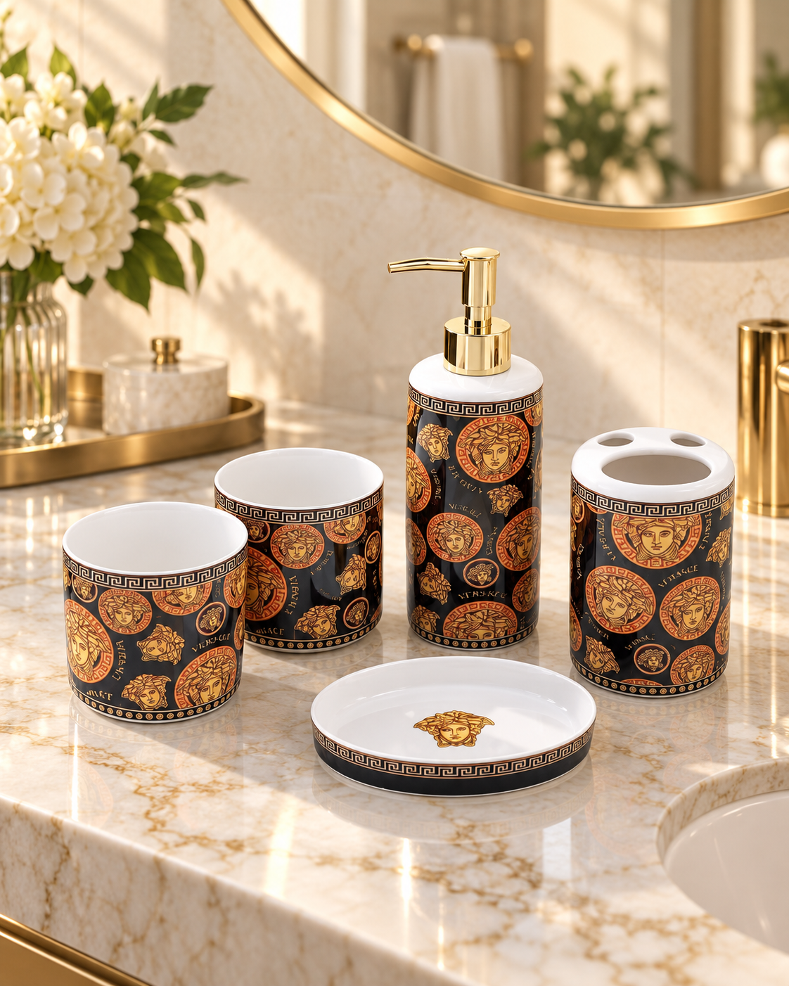 Maison Couture - Set Nhà Tắm 5 Món Multi Monogram Medusa Bathroom Vanity 5pcs-Set nhà tắm bathroom vanities-CẬU HAI HOME DECOR-CẬU HAI HOME DECOR