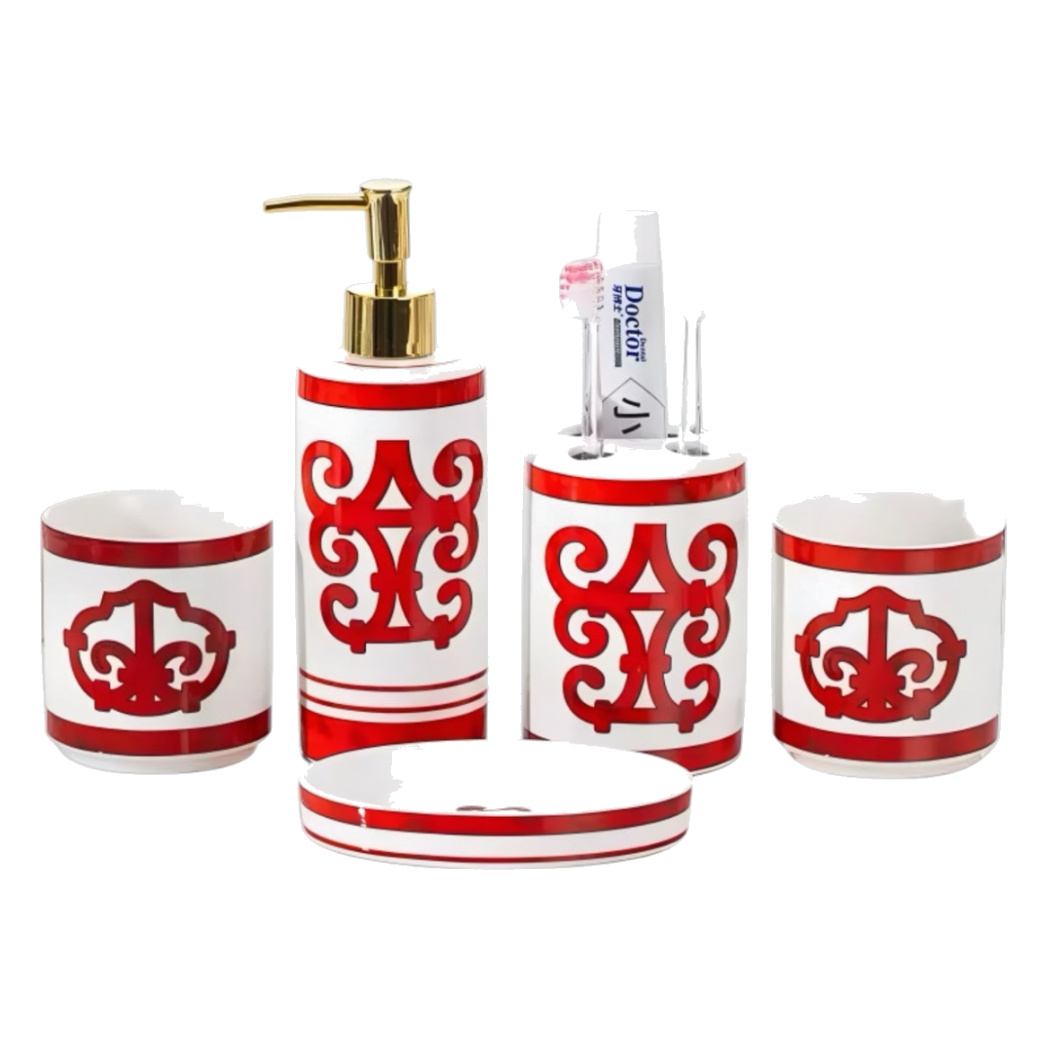 Maison Couture - Set Nhà Tắm Gốm Sứ Arabesque Rouge D'Or 5pcs-PHỤ KIỆN NHÀ TẮM-CẬU HAI HOME DECOR-CẬU HAI HOME DECOR