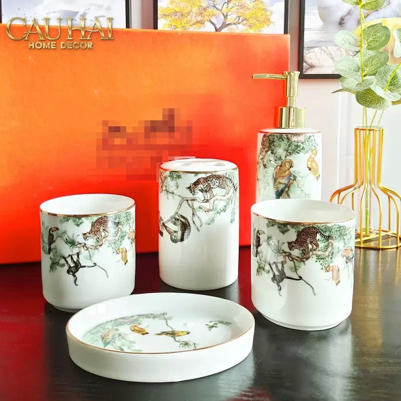 Maison Couture - Set Nhà Tắm Gốm Sứ Jardin Sauvage D'Or 5pcs-Set nhà tắm bathroom vanities-CẬU HAI HOME DECOR-CẬU HAI HOME DECOR