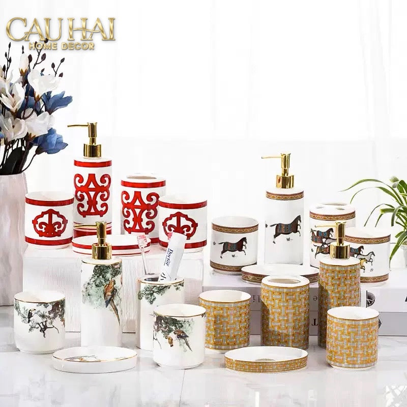 Maison Couture - Set Nhà Tắm Gốm Sứ Arabesque Rouge D'Or 5pcs-PHỤ KIỆN NHÀ TẮM-CẬU HAI HOME DECOR-CẬU HAI HOME DECOR