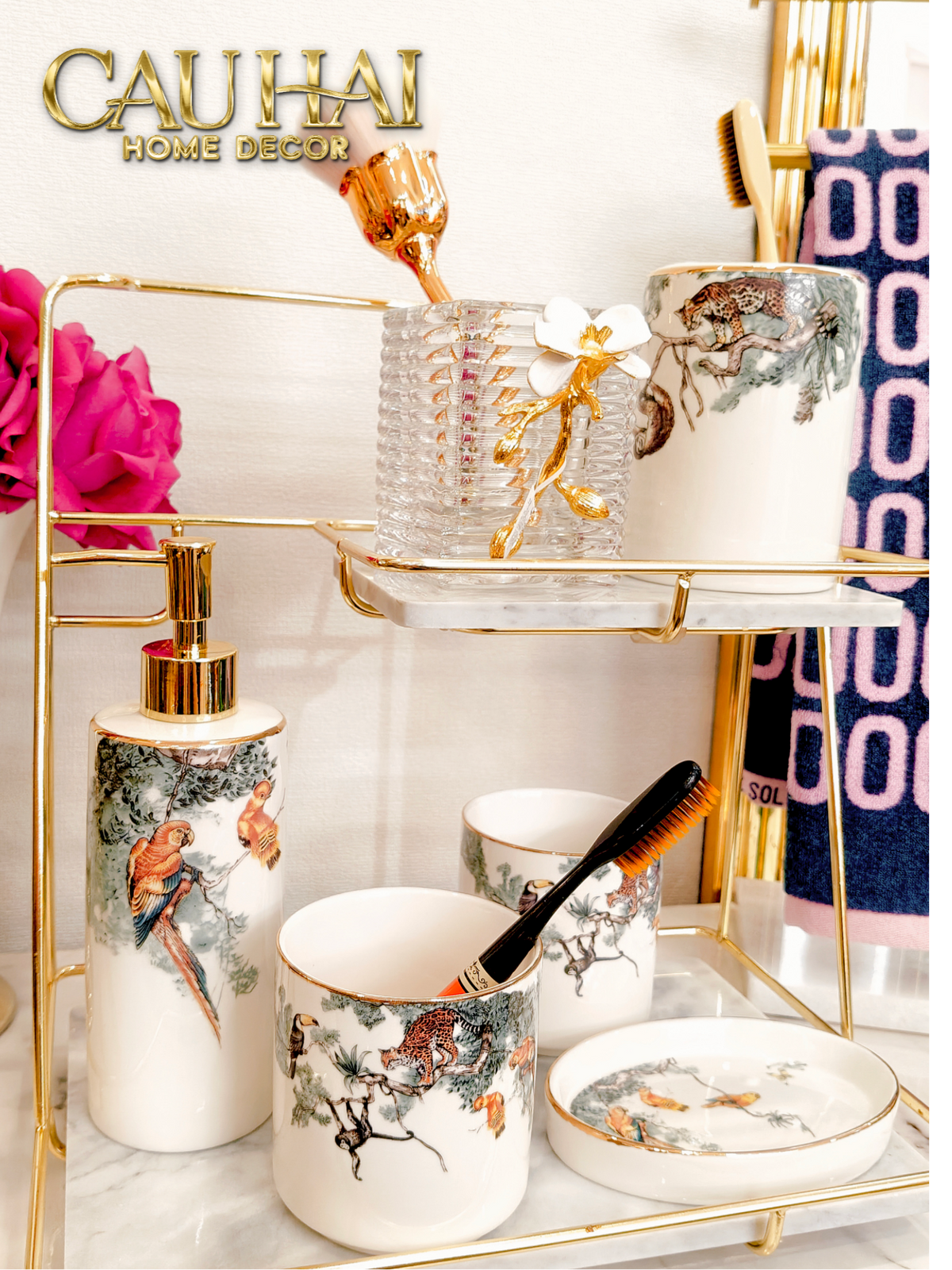 Maison Couture - Set Nhà Tắm Gốm Sứ Jardin Sauvage D'Or 5pcs-Set nhà tắm bathroom vanities-CẬU HAI HOME DECOR-CẬU HAI HOME DECOR