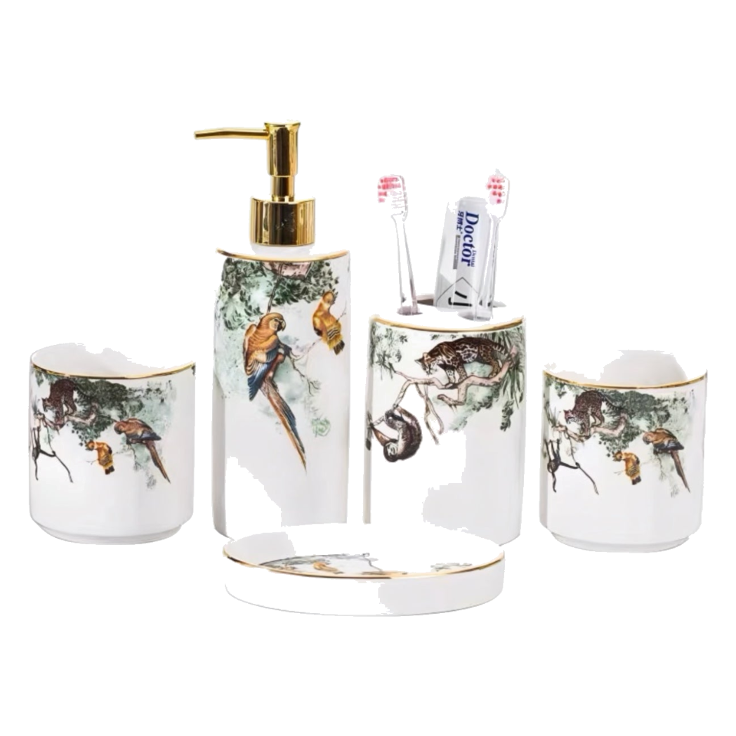 Maison Couture - Set Nhà Tắm Gốm Sứ Jardin Sauvage D'Or 5pcs-Set nhà tắm bathroom vanities-CẬU HAI HOME DECOR-CẬU HAI HOME DECOR