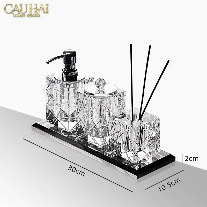 Maison Couture - Set Nhà Tắm Pha Lê Lumière Cristalleries Bathroom Vanity Set - Cannage Facetté Set 4pcs-PHỤ KIỆN NHÀ TẮM-CẬU HAI HOME DECOR-CẬU HAI HOME DECOR
