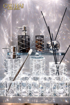 Maison Couture - Set Nhà Tắm Pha Lê Lumière Cristalleries Bathroom Vanity Set - Smoky Cannage Facetté Set 4pcs-CẬU HAI HOME DECOR