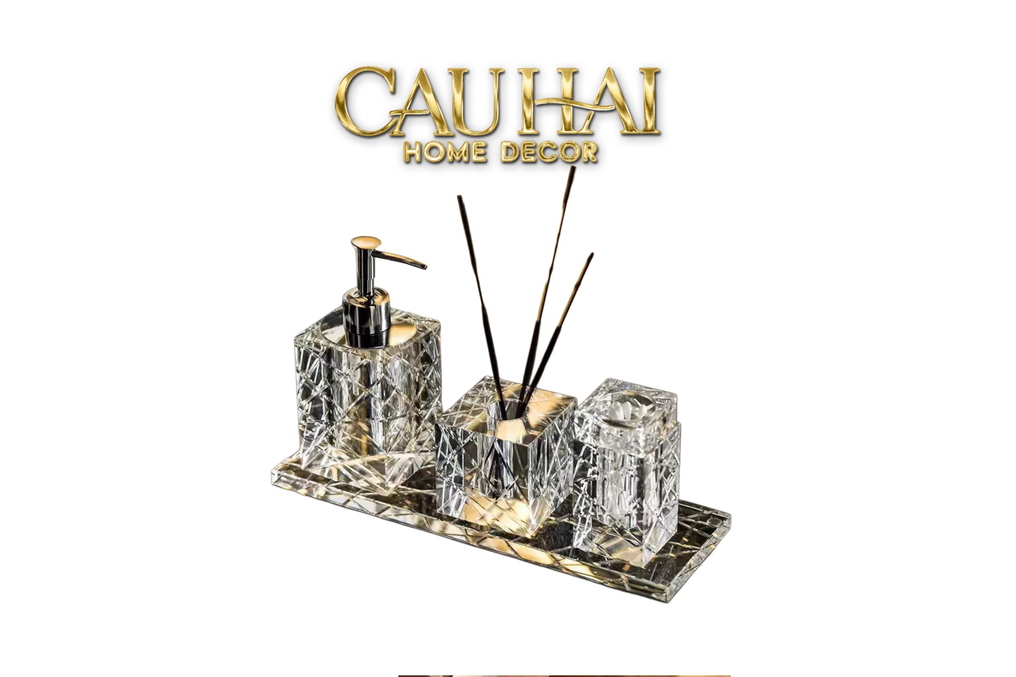 Maison Couture - Set Nhà Tắm Pha Lê Lumière Cristalleries Bathroom Vanity Set - Smoky Cannage Facetté Set 4pcs-CẬU HAI HOME DECOR