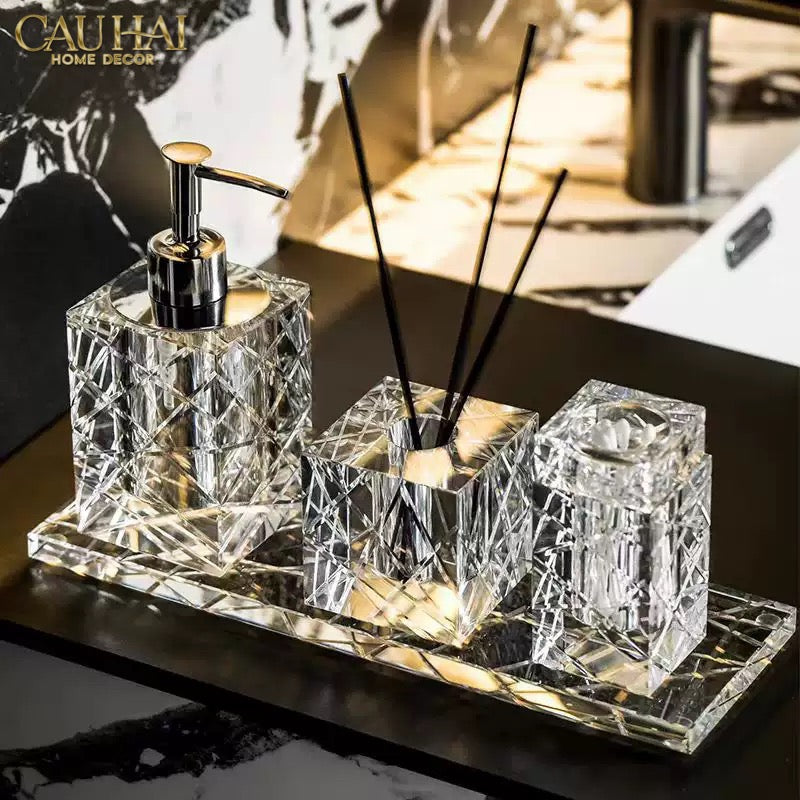 Maison Couture - Set Nhà Tắm Pha Lê Lumière Cristalleries Bathroom Vanity Set - Smoky Cannage Facetté Set 4pcs-CẬU HAI HOME DECOR