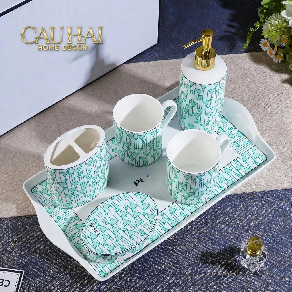 Maison Couture - Set nhà tắm PRD 6 Món PRD Class - Vienna Green Bathroom Vanities Porcelain Trays 6pcs-CẬU HAI HOME DECOR