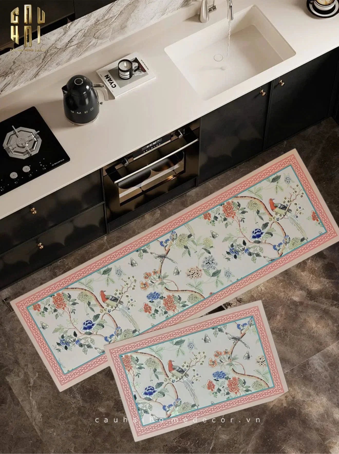 Maison Couture - Set Thảm Bếp Da Cao Cấp 45X75/150 La Muse Pink Plush Jardin-CẬU HAI HOME DECOR