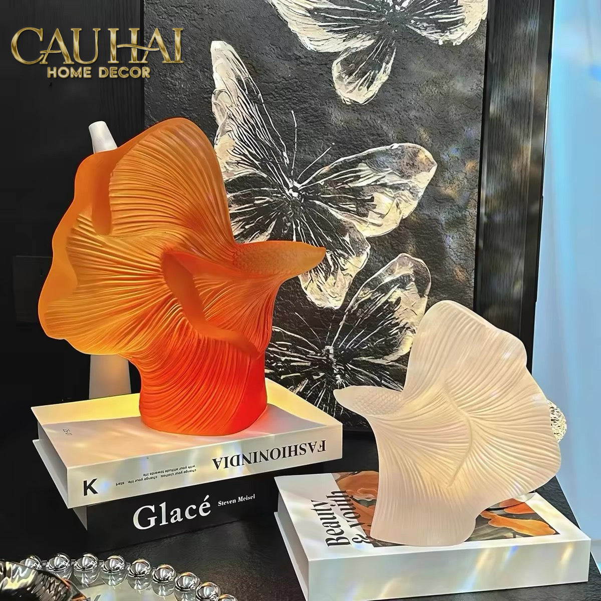 Maison Couture - Set Tượng Cá Nghệ Thuật Betta Resin Lumière Wave Amber Blanc-CẬU HAI HOME DECOR-CẬU HAI HOME DECOR