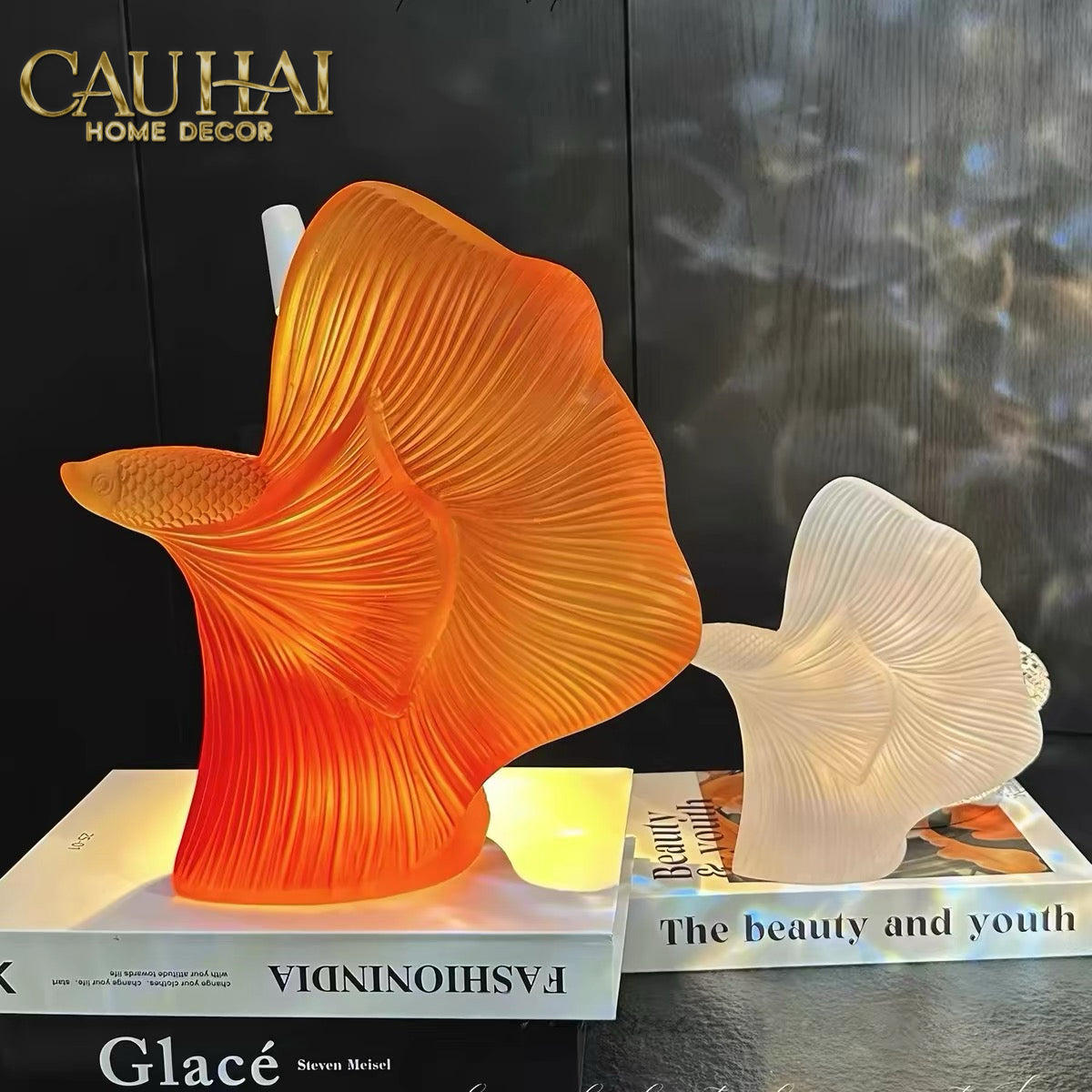 Maison Couture - Set Tượng Cá Nghệ Thuật Betta Resin Lumière Wave Amber Blanc-CẬU HAI HOME DECOR-CẬU HAI HOME DECOR